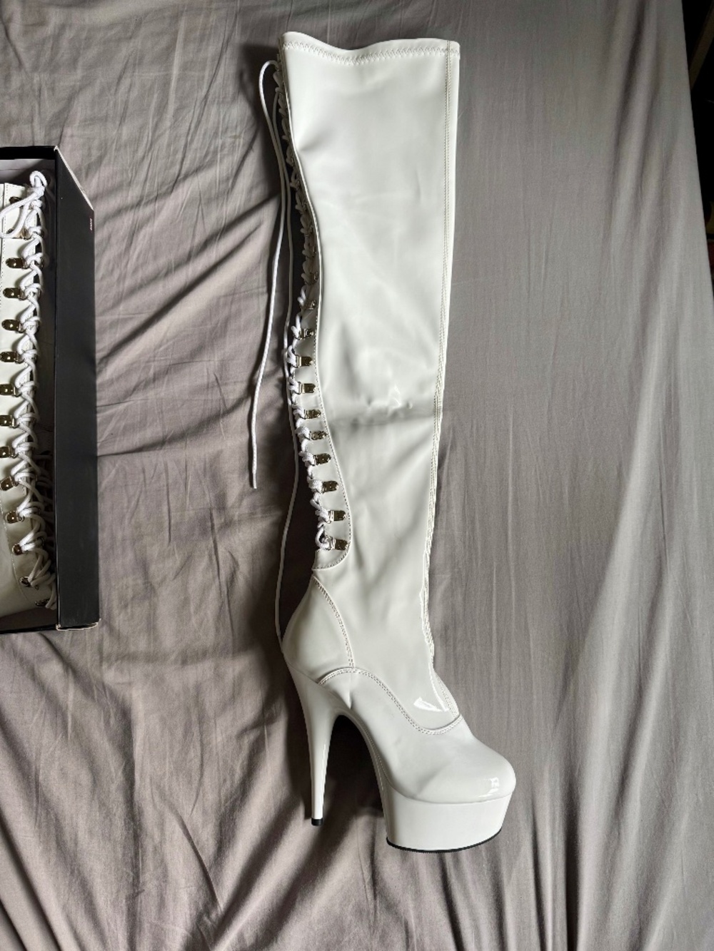 Pleaser Shoes - Lace-Up Back Stretch Thigh High Boot